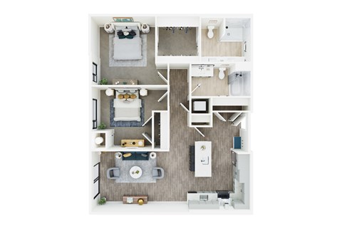 Floor plan for 2 beds, 2 baths, 1240 sqft